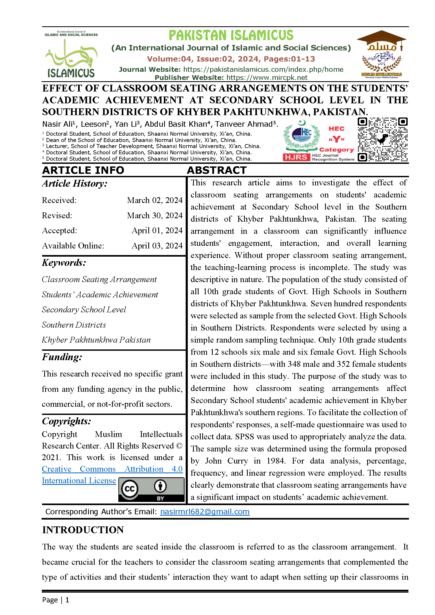 01 Eng Final PAKISTAN ISLAMICUS April June 2024 Vol 04 Issue 02 Citation Page