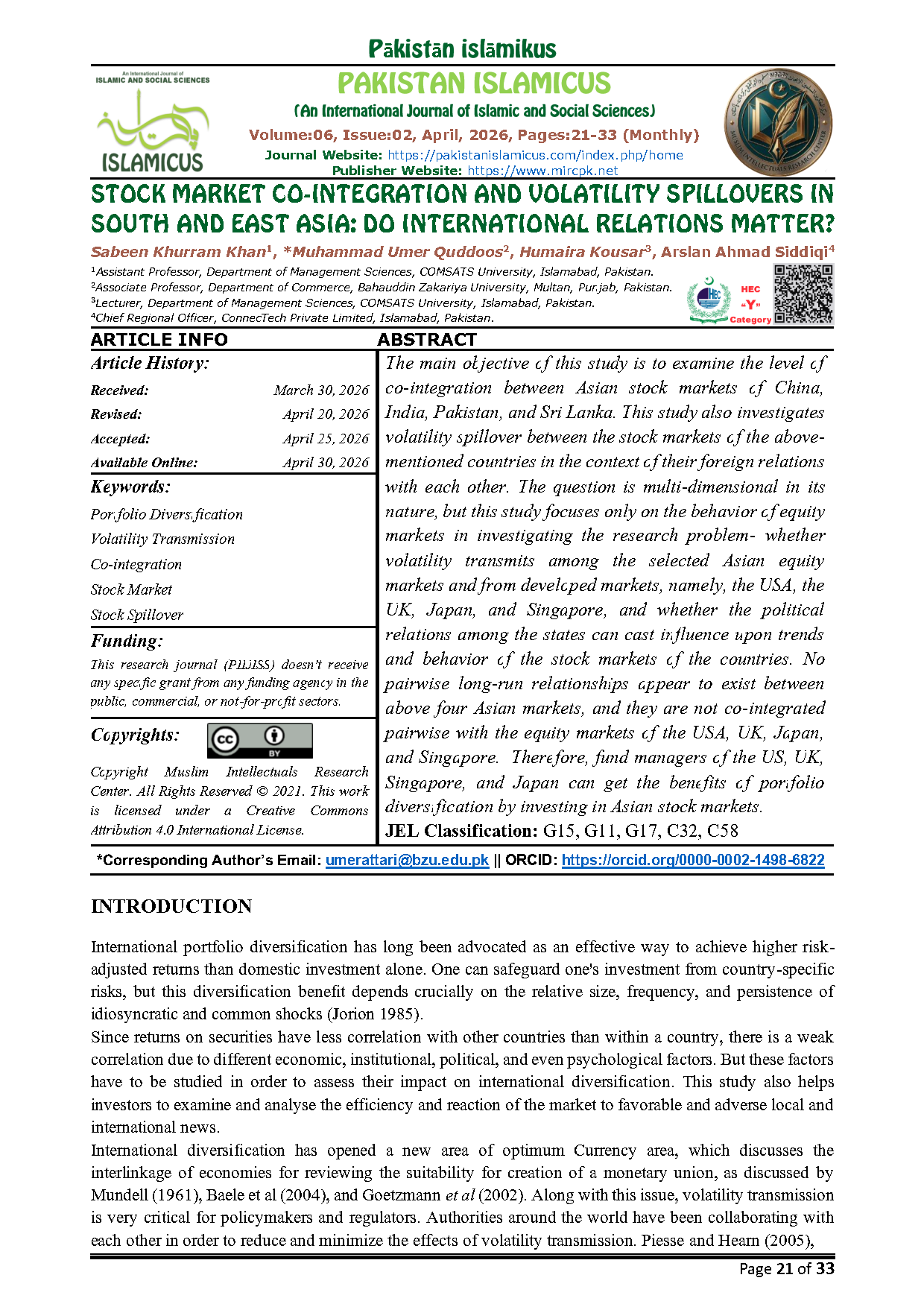 04 English Final Monthly April 2026 Vol 06 Issue 02 PIIJISS Citation Page
